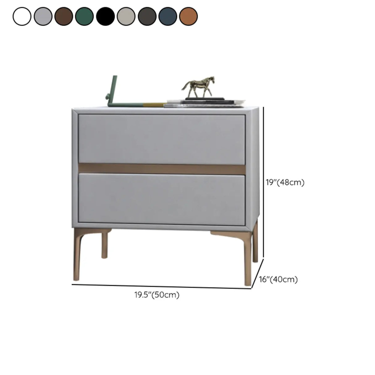 Modern Minimalist Gray Nightstand with Drawers & Gold Legs