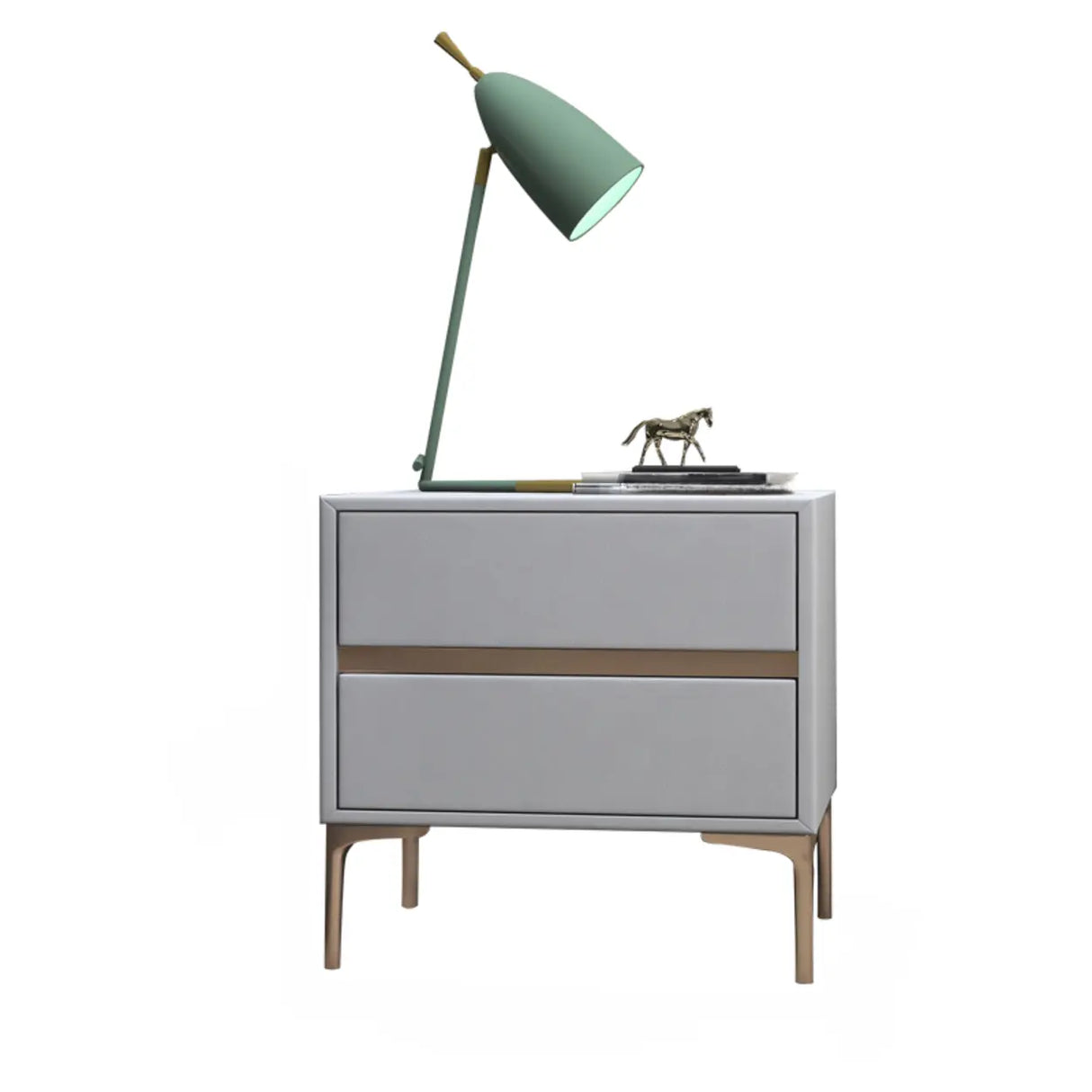 Modern Minimalist Gray Nightstand with Drawers & Gold Legs Image - 4