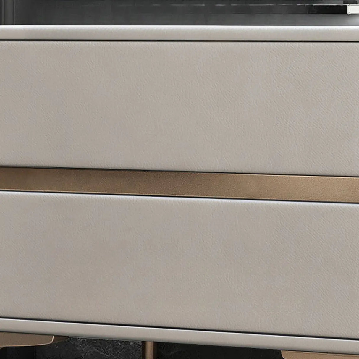 Modern Minimalist Gray Nightstand with Drawers & Gold Legs Image - 8