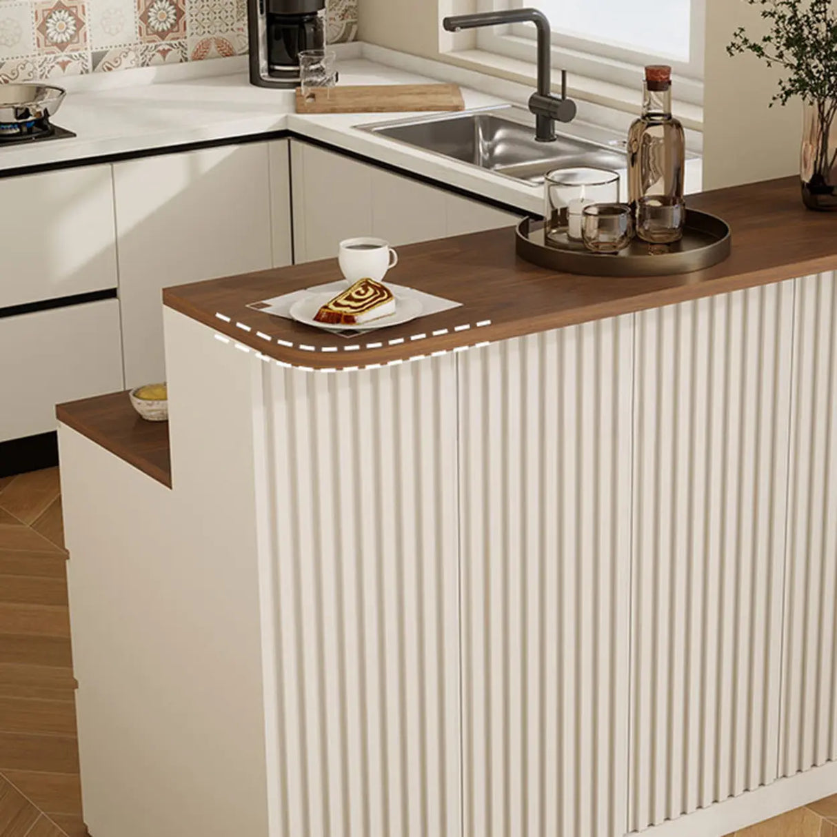 Modern Minimalist Kitchen Bar Set with Wood Stools 2-Piece Image - 7