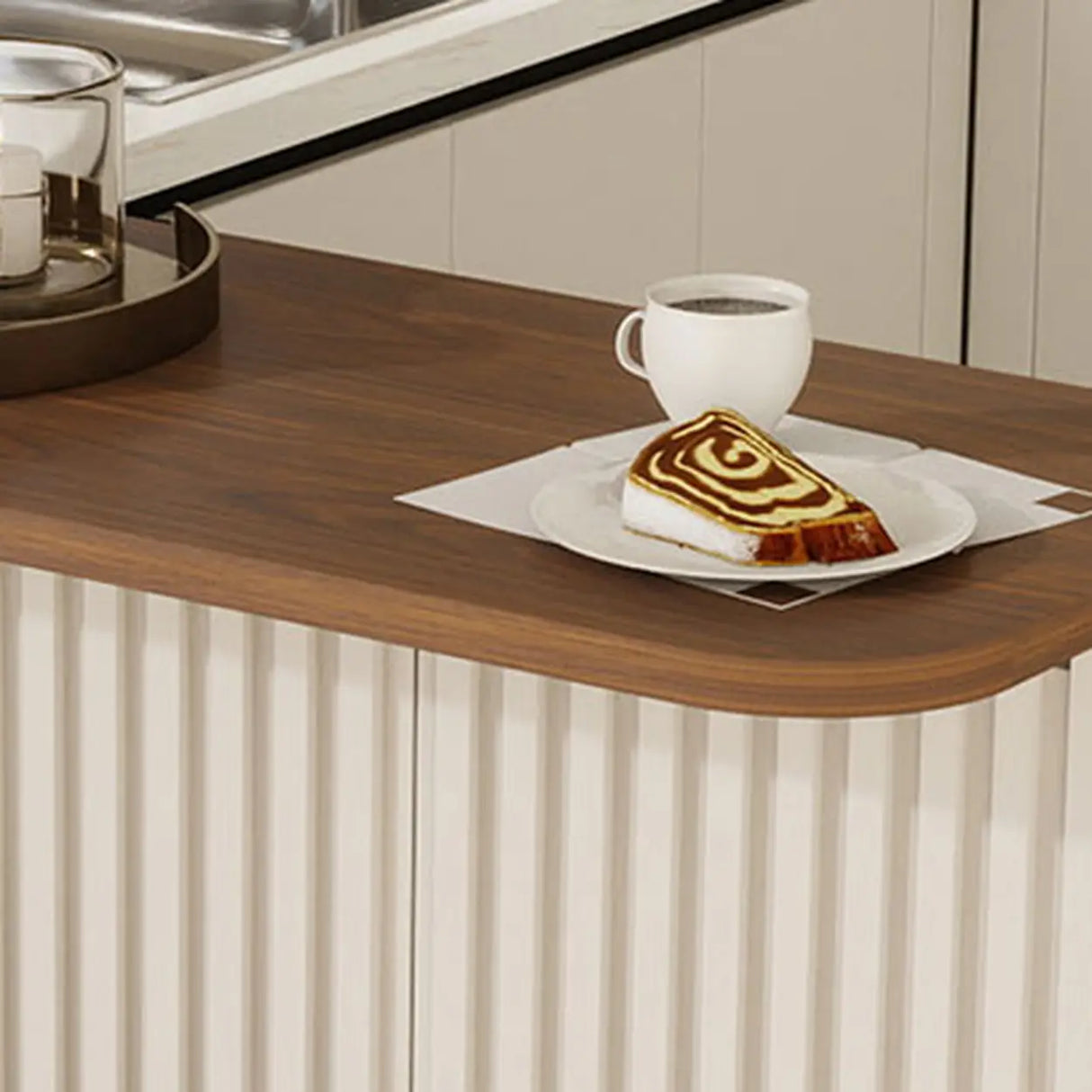 Modern Minimalist Kitchen Bar Set with Wood Stools 2-Piece Image - 8