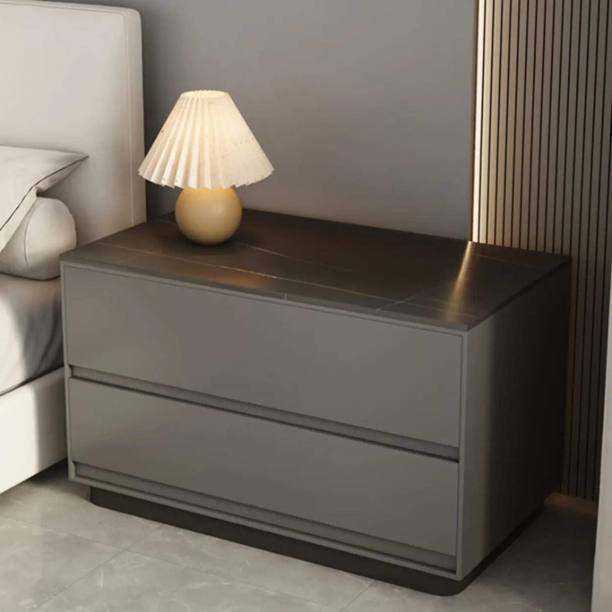 Modern Minimalist Matte Black Nightstand with Drawers Image - 1