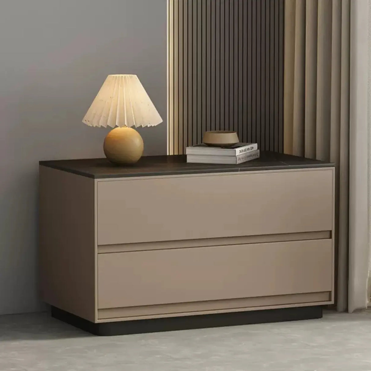 Modern Minimalist Matte Black Nightstand with Drawers Image - 11