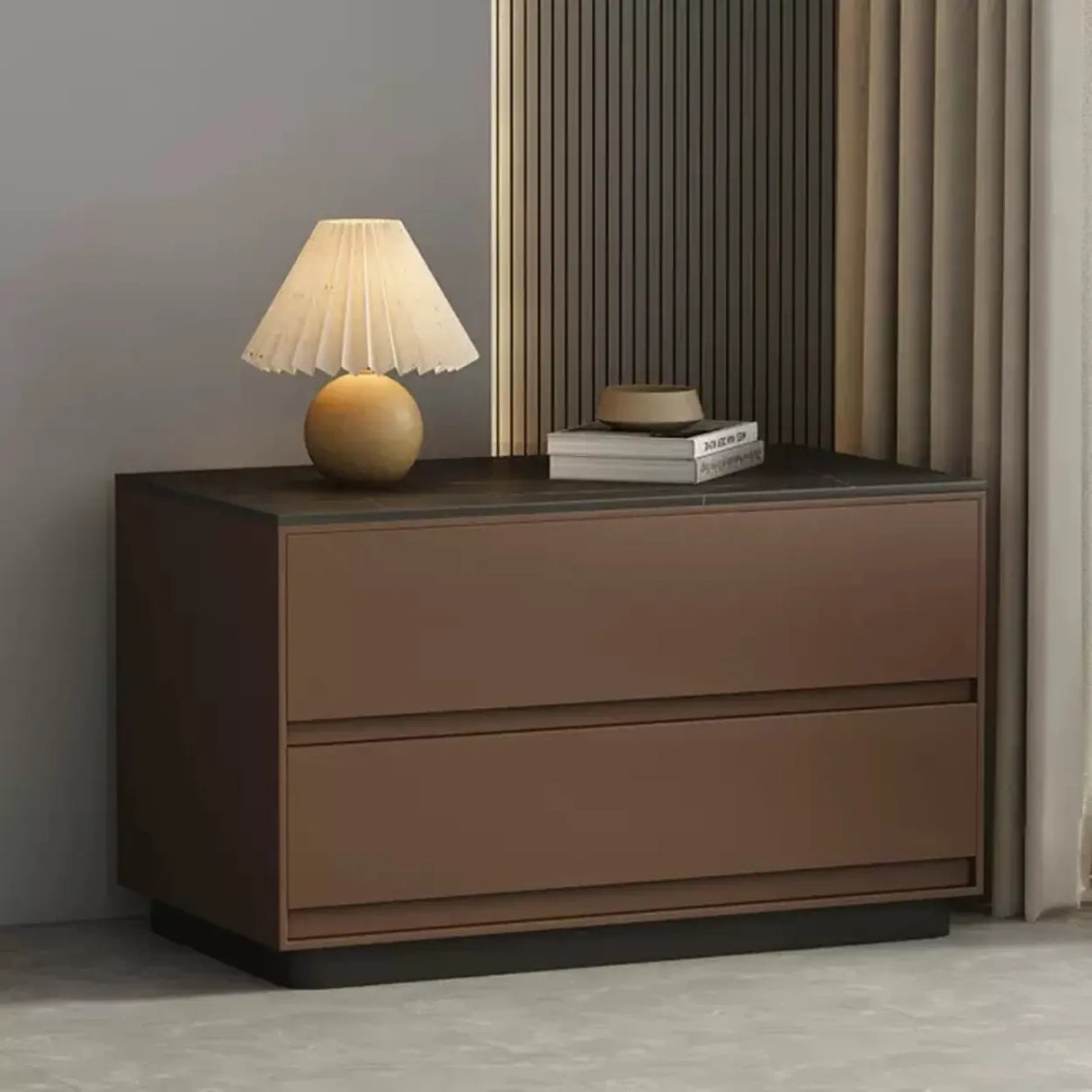 Modern Minimalist Matte Black Nightstand with Drawers Image - 12