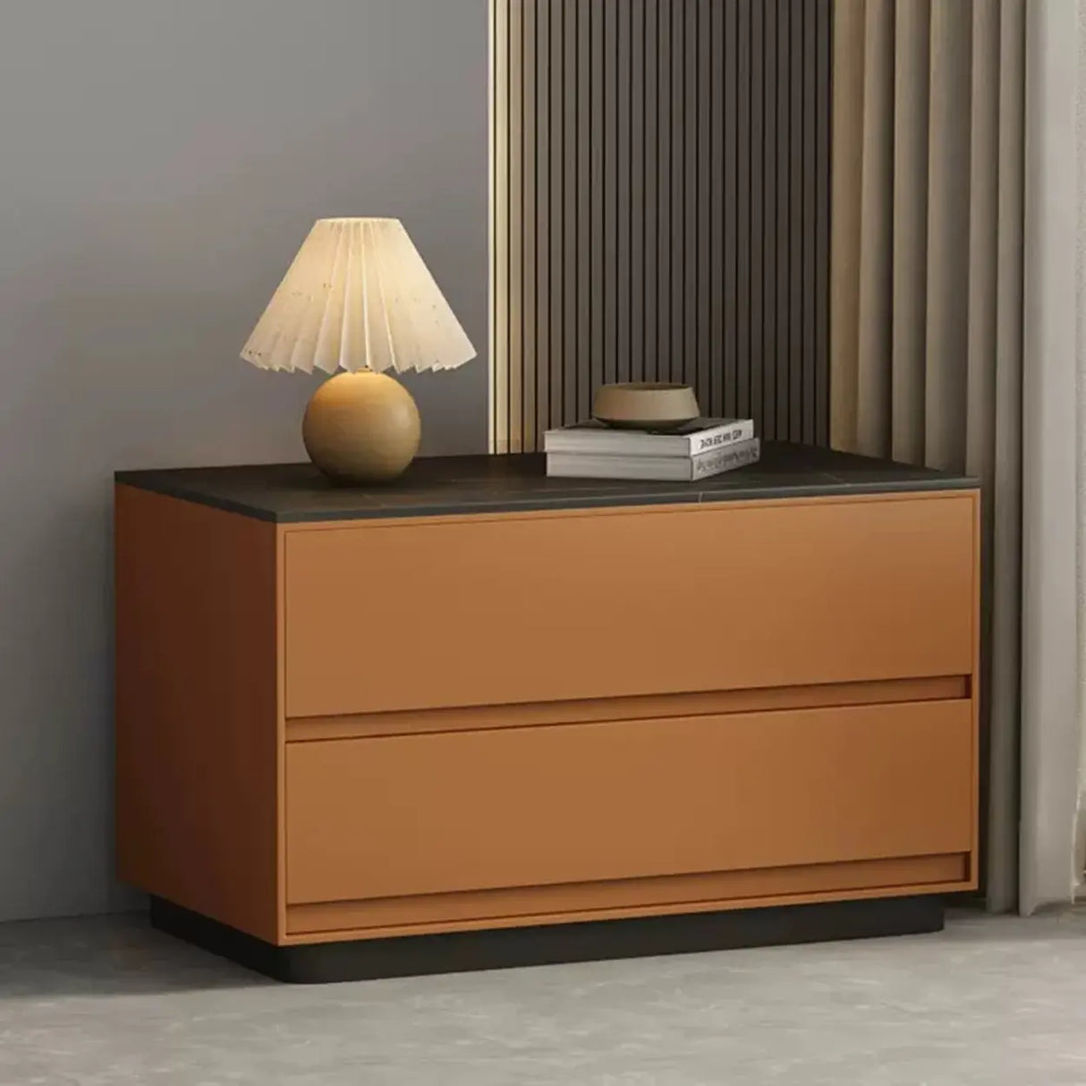 Modern Minimalist Matte Black Nightstand with Drawers Image - 13
