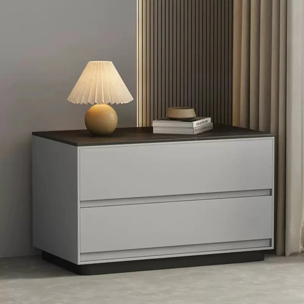 Modern Minimalist Matte Black Nightstand with Drawers Image - 3