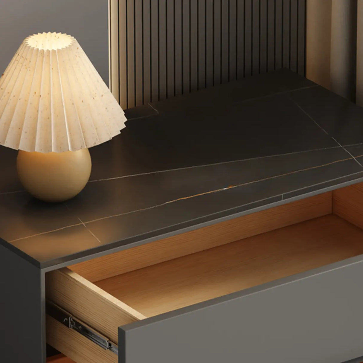 Modern Minimalist Matte Black Nightstand with Drawers Image - 6