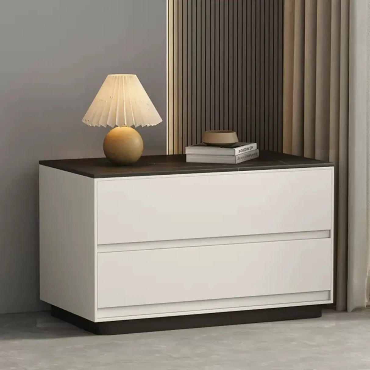 Modern Minimalist Matte Black Nightstand with Drawers Image - 7