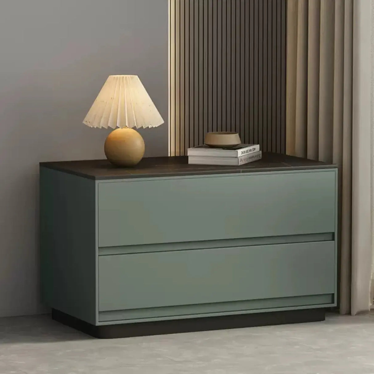 Modern Minimalist Matte Black Nightstand with Drawers Image - 9