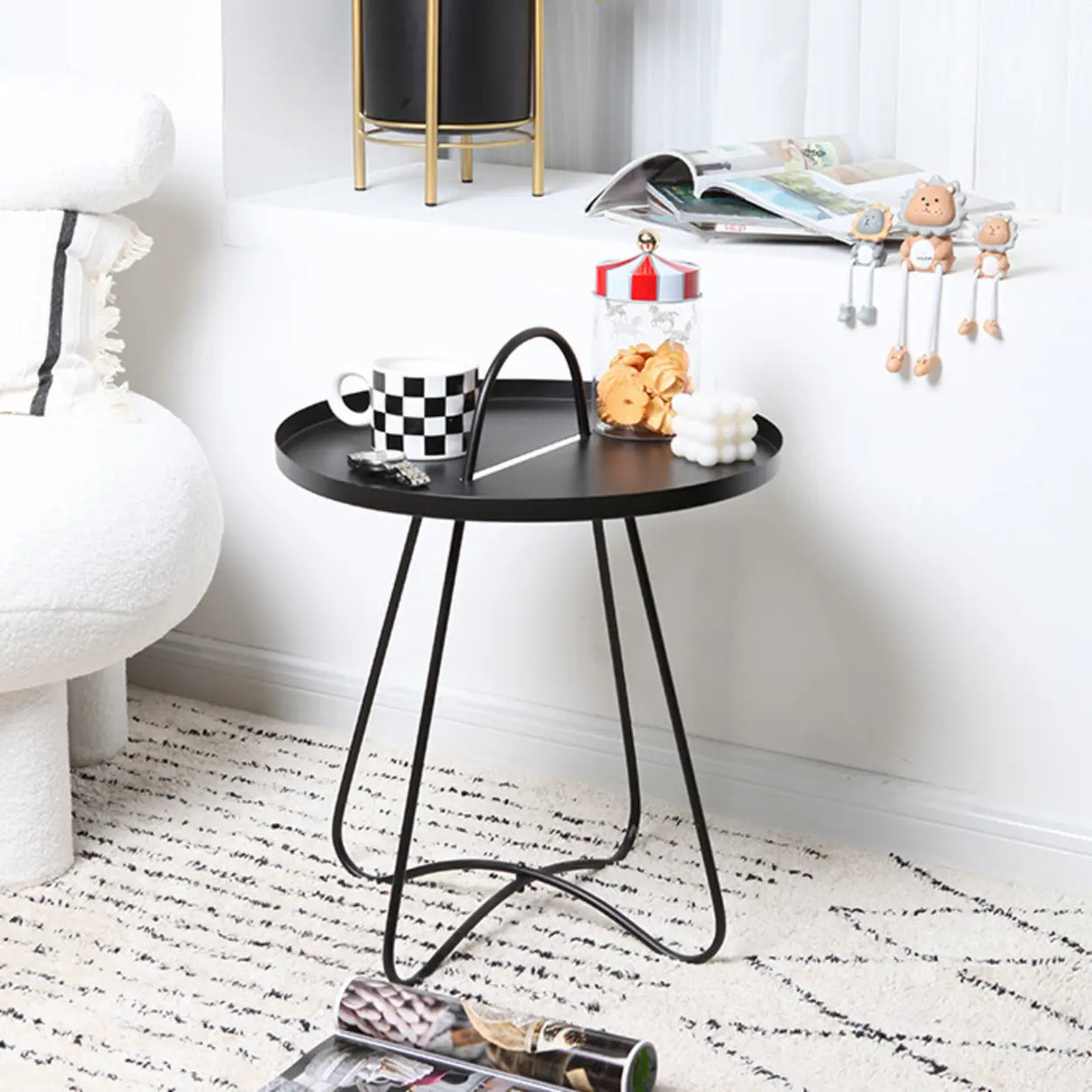 Modern Minimalist Metal Black Small Round Side Tables Image - 6