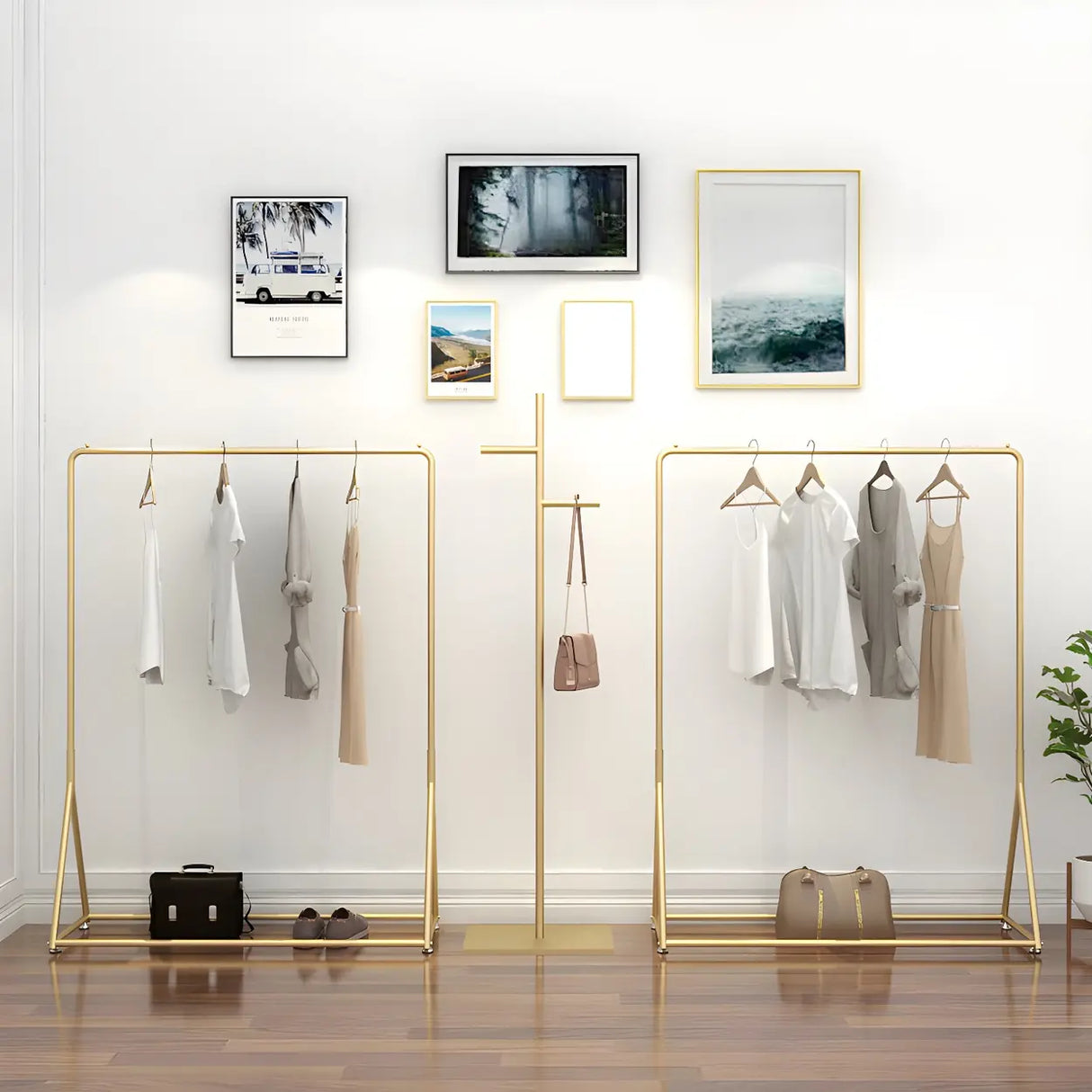 Modern Minimalist Metal Gold Large Standing Coat Rack Image - 2