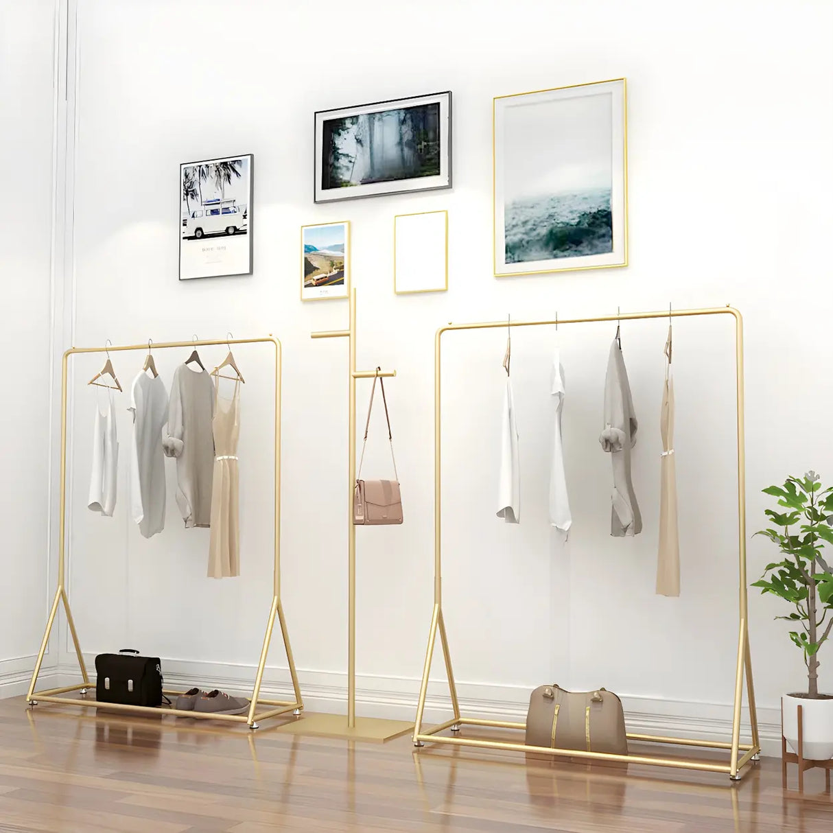 Modern Minimalist Metal Gold Large Standing Coat Rack Image - 3