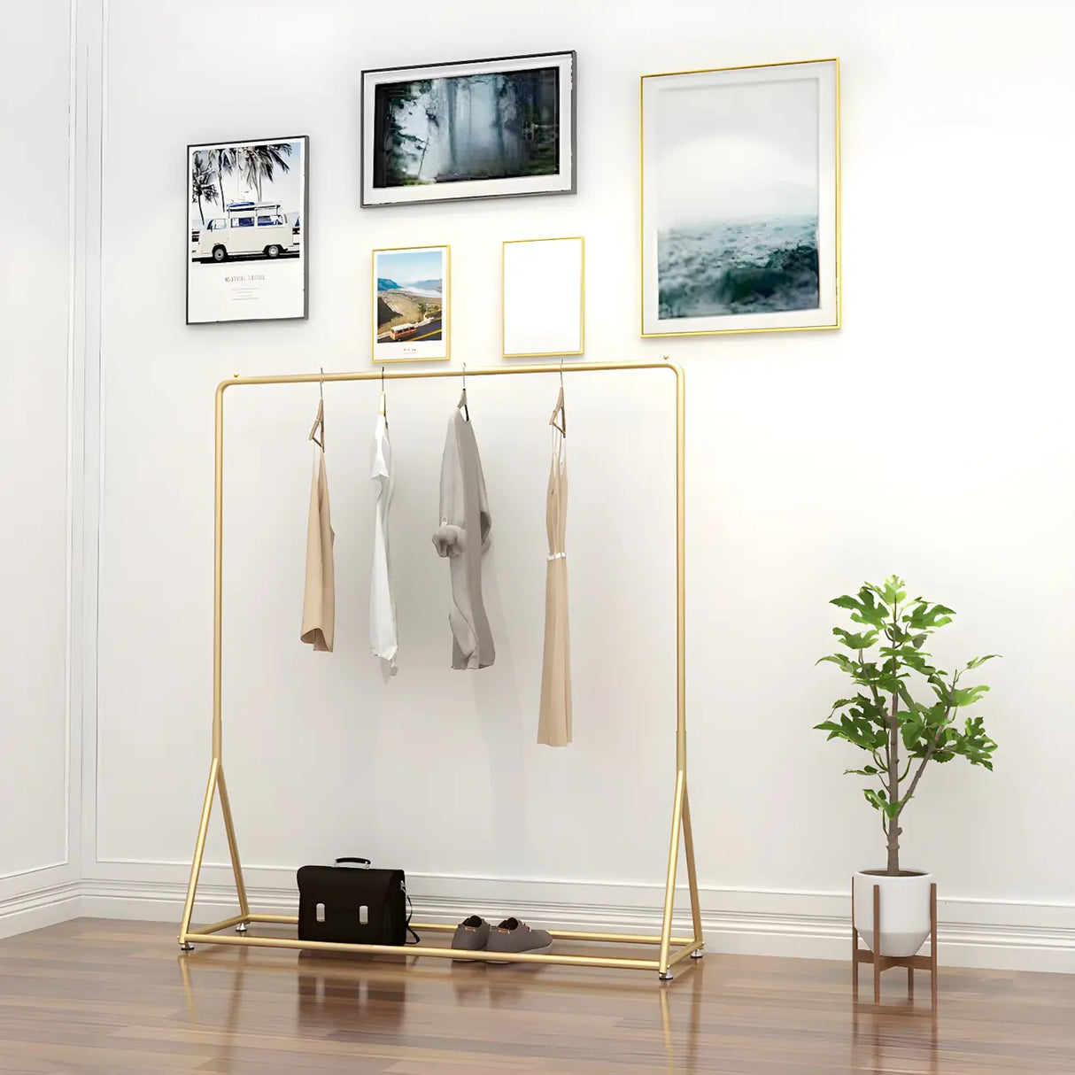 Modern Minimalist Metal Gold Large Standing Coat Rack Image - 4