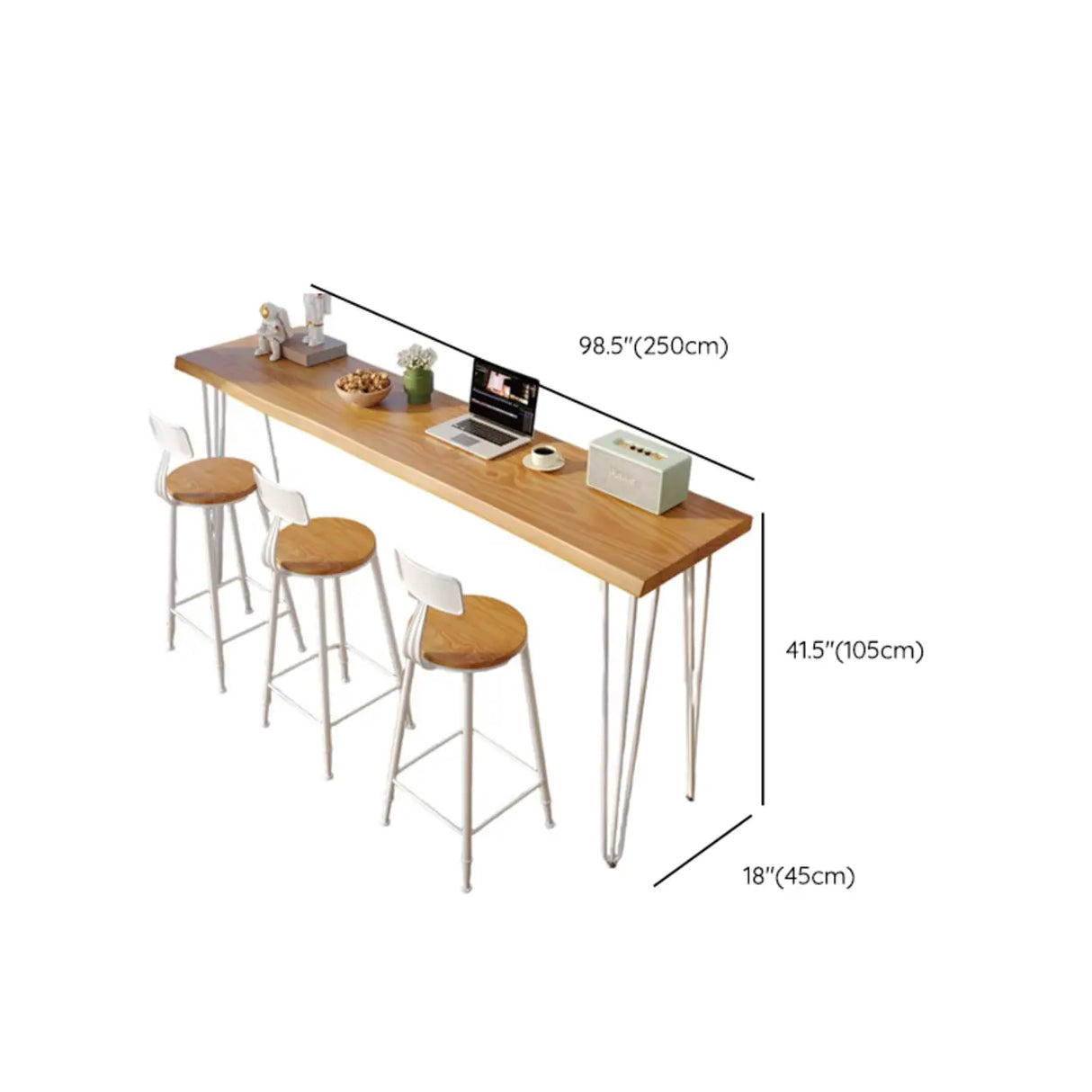 Modern Minimalist 	Rectangular Slim Natural Bar Table Image - 12