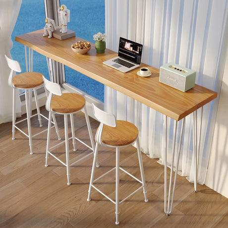 Modern Minimalist 	Rectangular Slim Natural Bar Table Image - 2