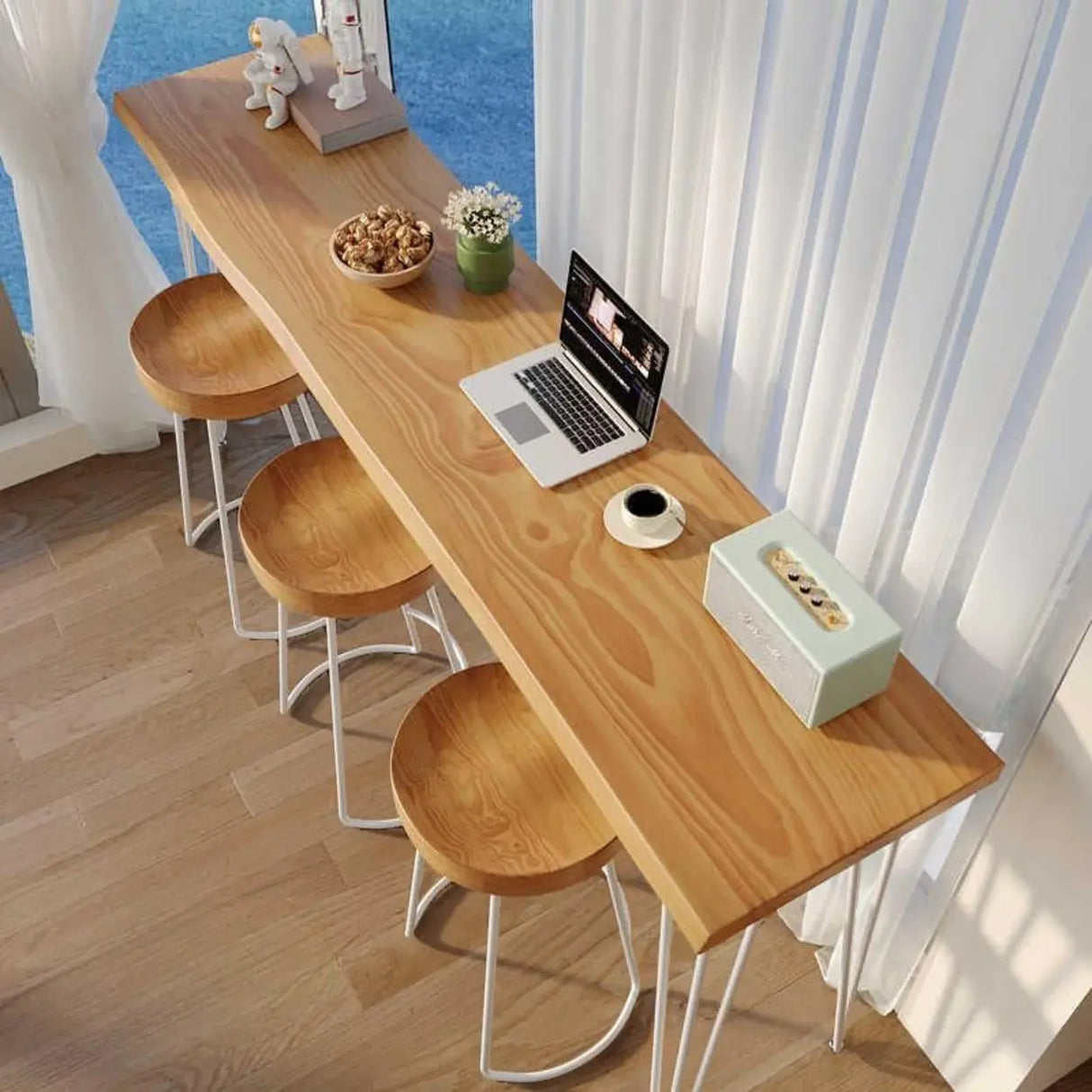 Modern Minimalist 	Rectangular Slim Natural Bar Table Image - 3