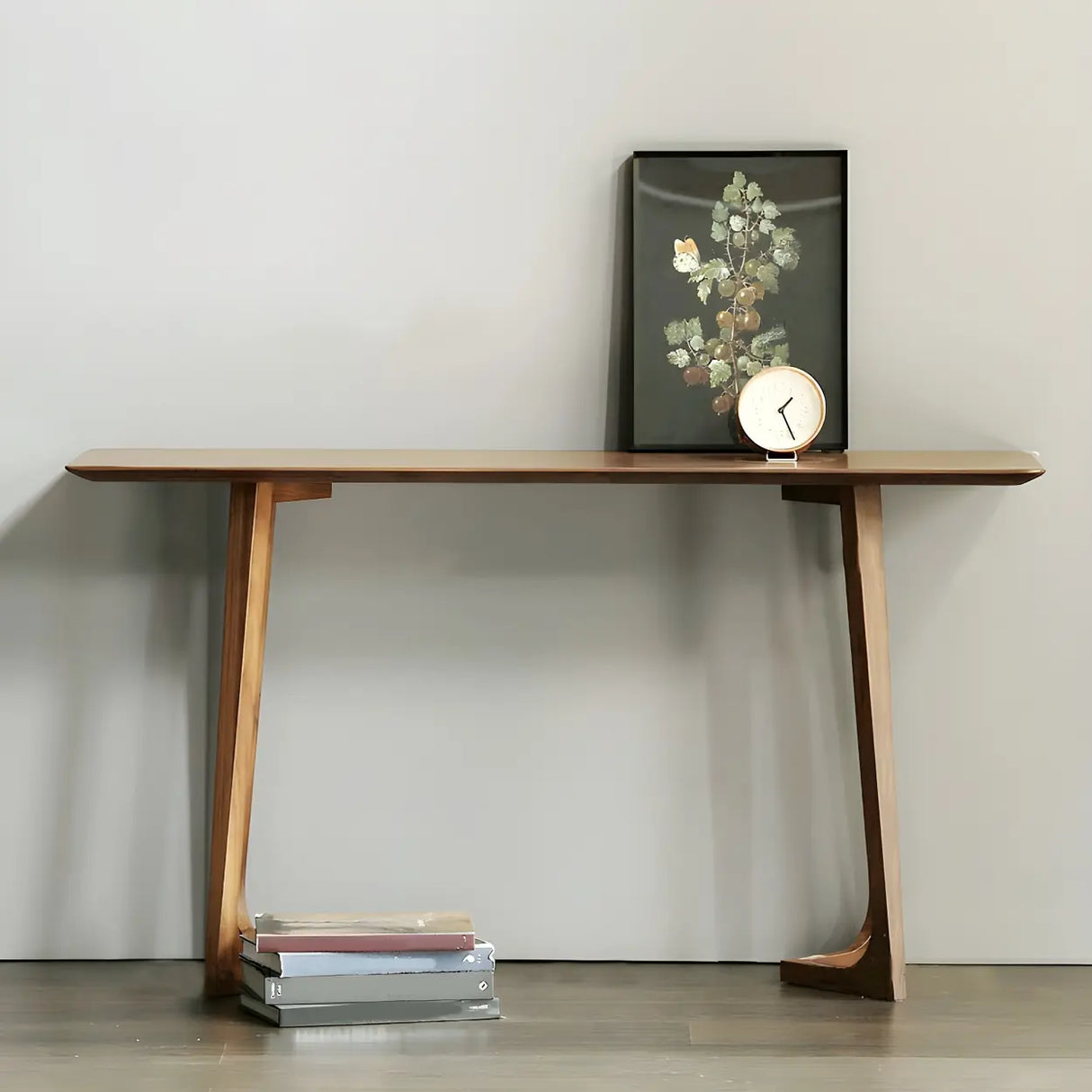 Modern Minimalist Rectangular Wooden Brown Console Table Image - 3