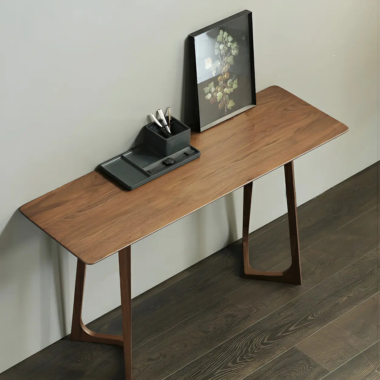 Modern Minimalist Rectangular Wooden Brown Console Table Image - 5