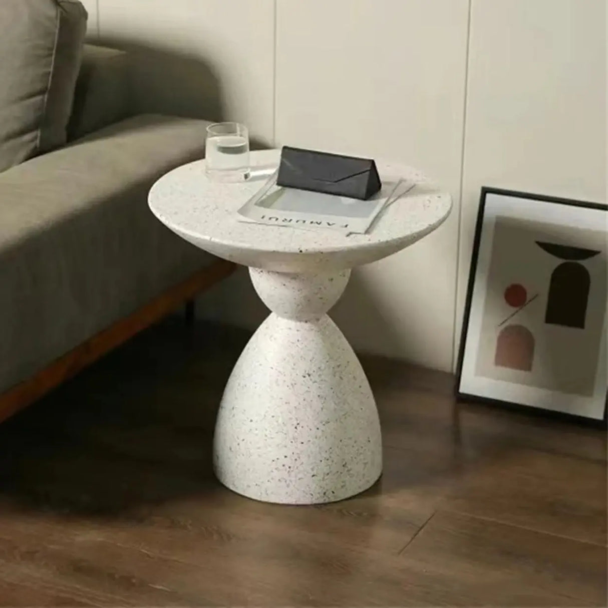 Modern Minimalist Sculpted Round White Pedestal Side Table Image - 1