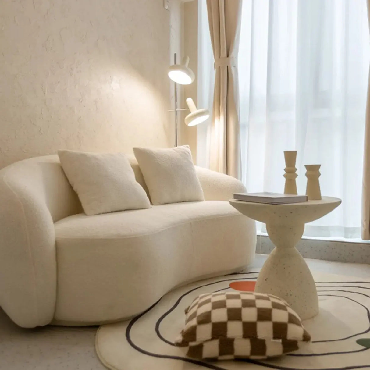 Modern Minimalist Sculpted Round White Pedestal Side Table Image - 2