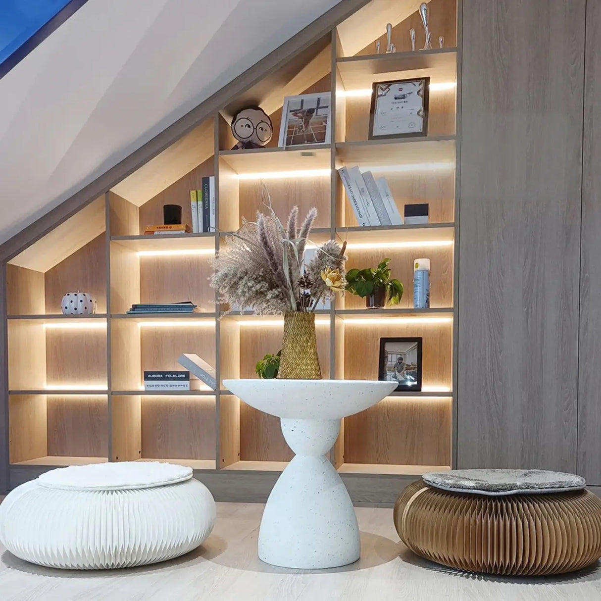 Modern Minimalist Sculpted Round White Pedestal Side Table Image - 4