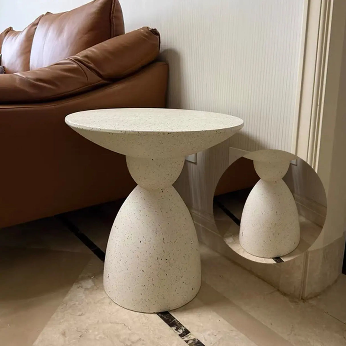 Modern Minimalist Sculpted Round White Pedestal Side Table Image - 7
