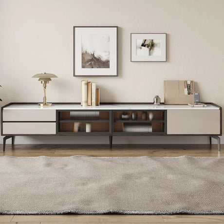 Modern Minimalist TV Stand with Drawers and Marble Top Image - 1