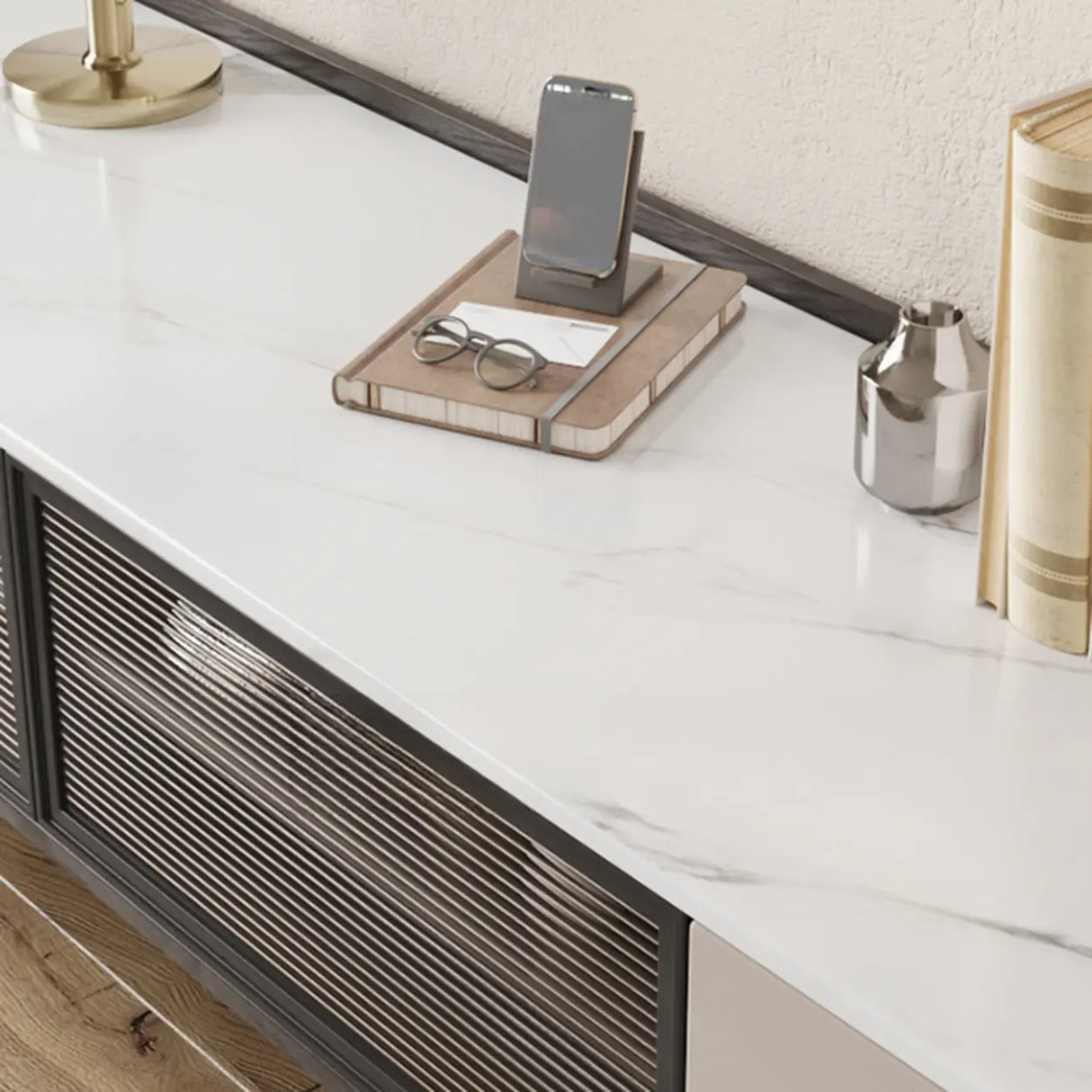 Modern Minimalist TV Stand with Drawers and Marble Top Image - 6