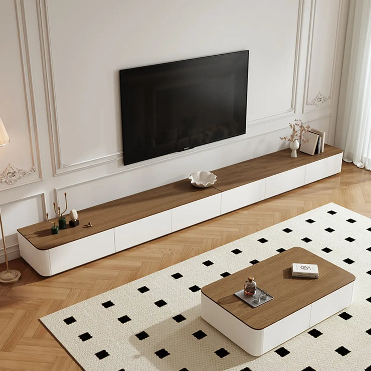 Modern Minimalist Walnut Top TV Stand with Storage Cabinets Image - 4