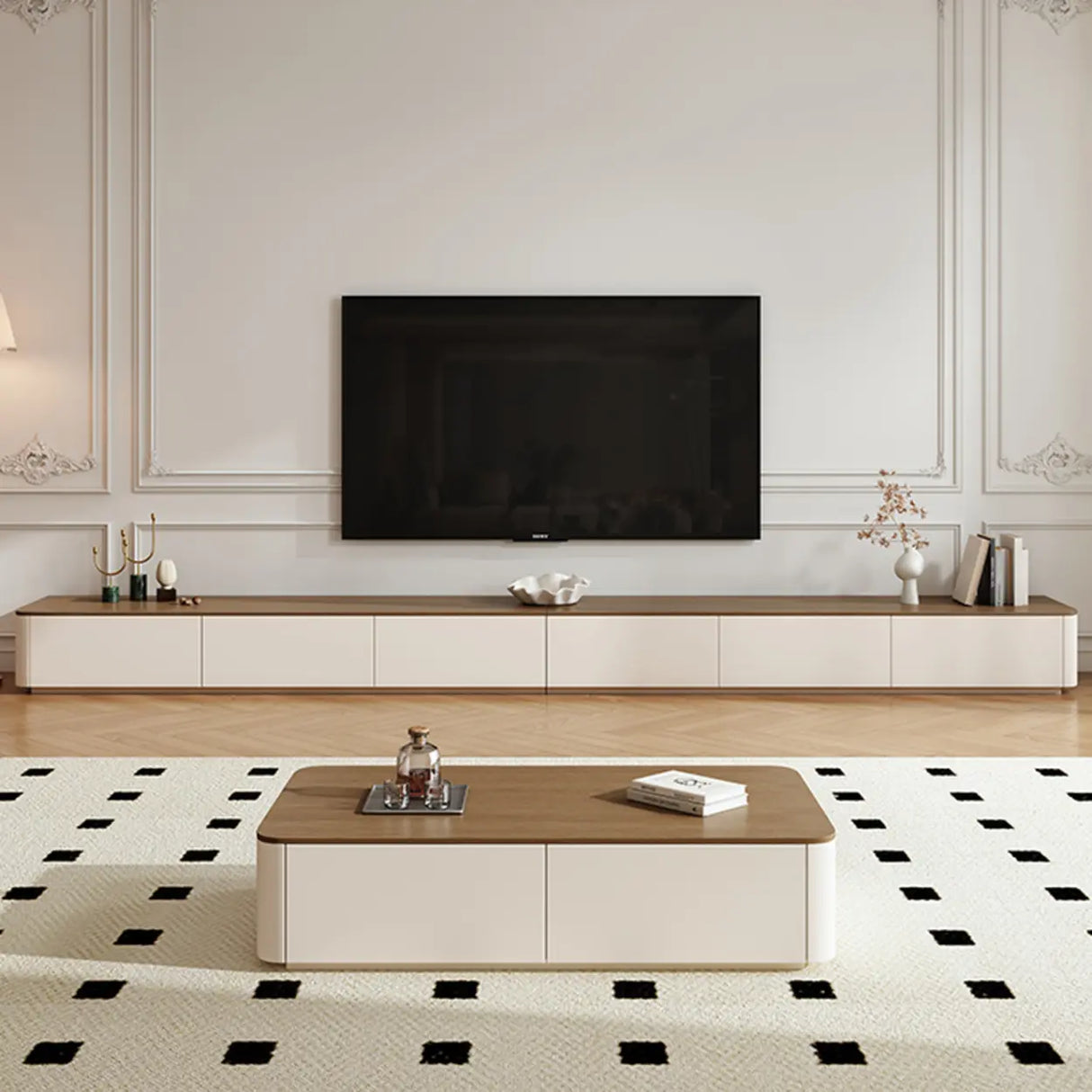 Modern Minimalist Walnut Top TV Stand with Storage Cabinets Image - 6