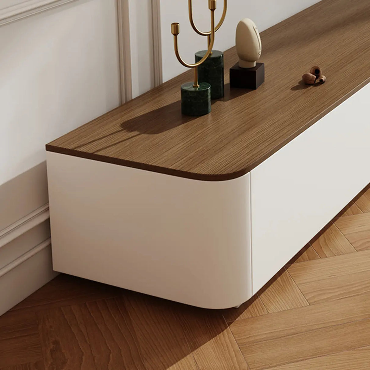 Modern Minimalist Walnut Top TV Stand with Storage Cabinets Image - 7