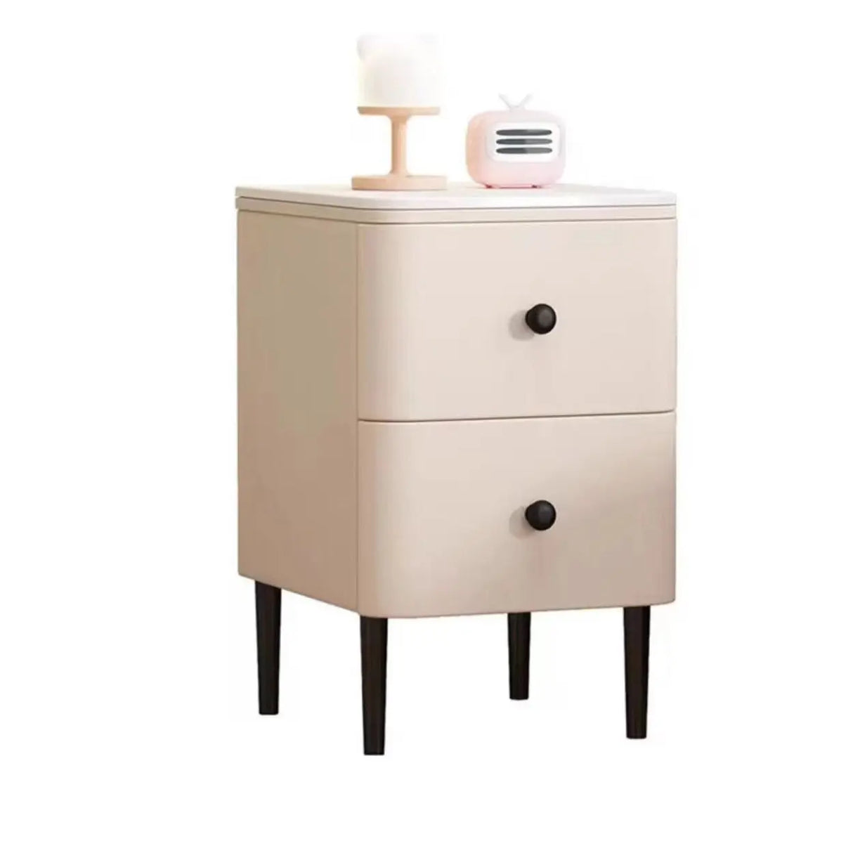 Modern Minimalist White Marble Top Nightstand with Drawers Image - 4