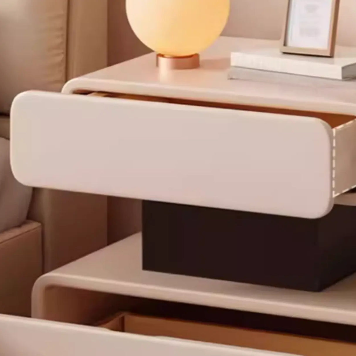 Modern Minimalist White Nightstand with Drawer Storage Image - 10