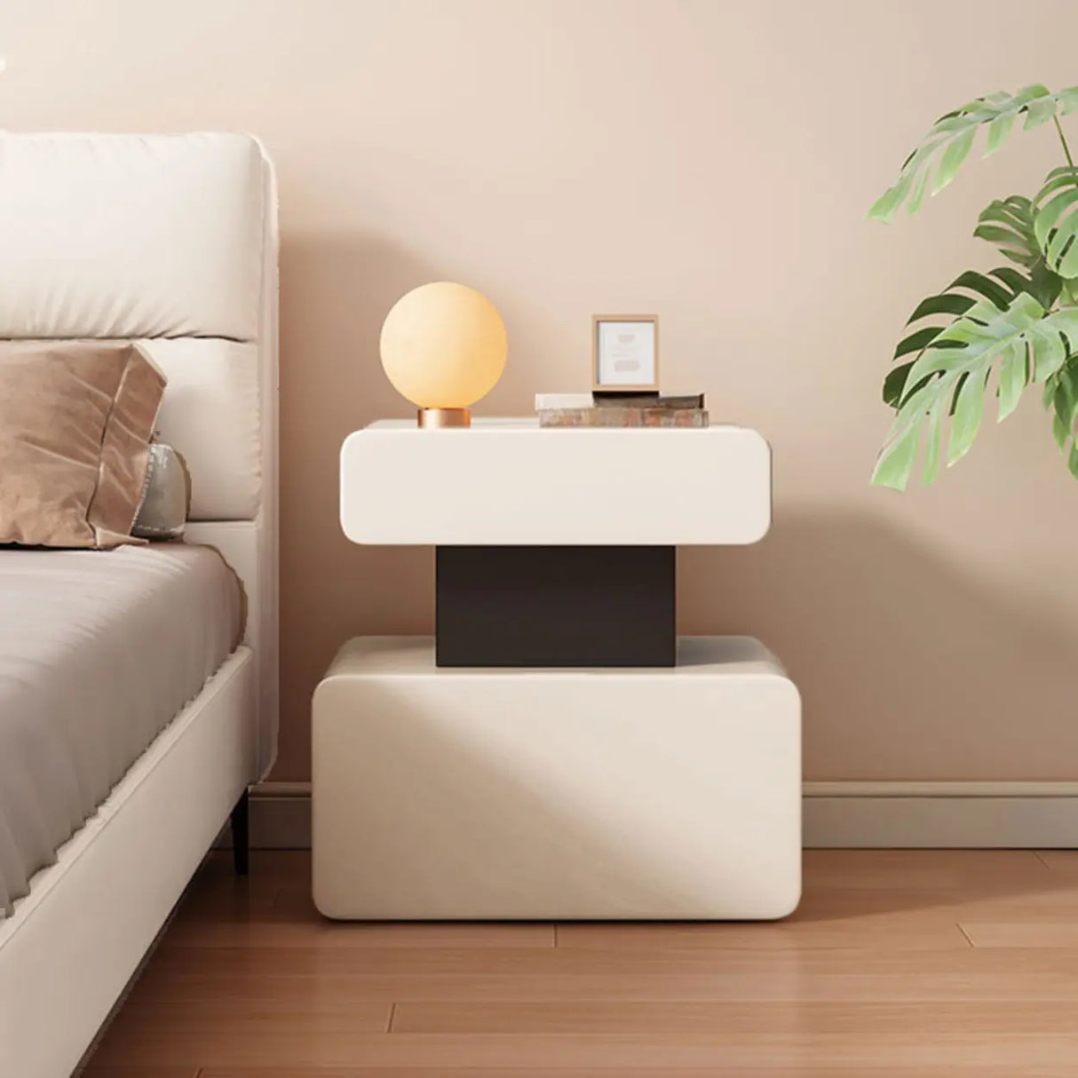 Modern Minimalist White Nightstand with Drawer Storage Image - 2