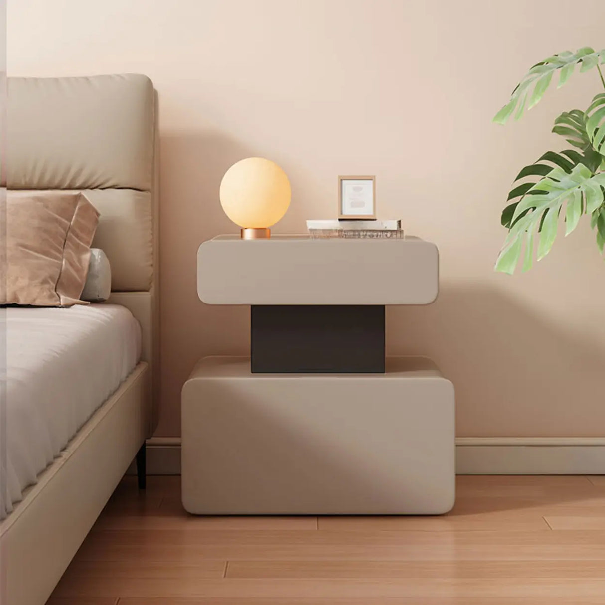 Modern Minimalist White Nightstand with Drawer Storage Image - 3