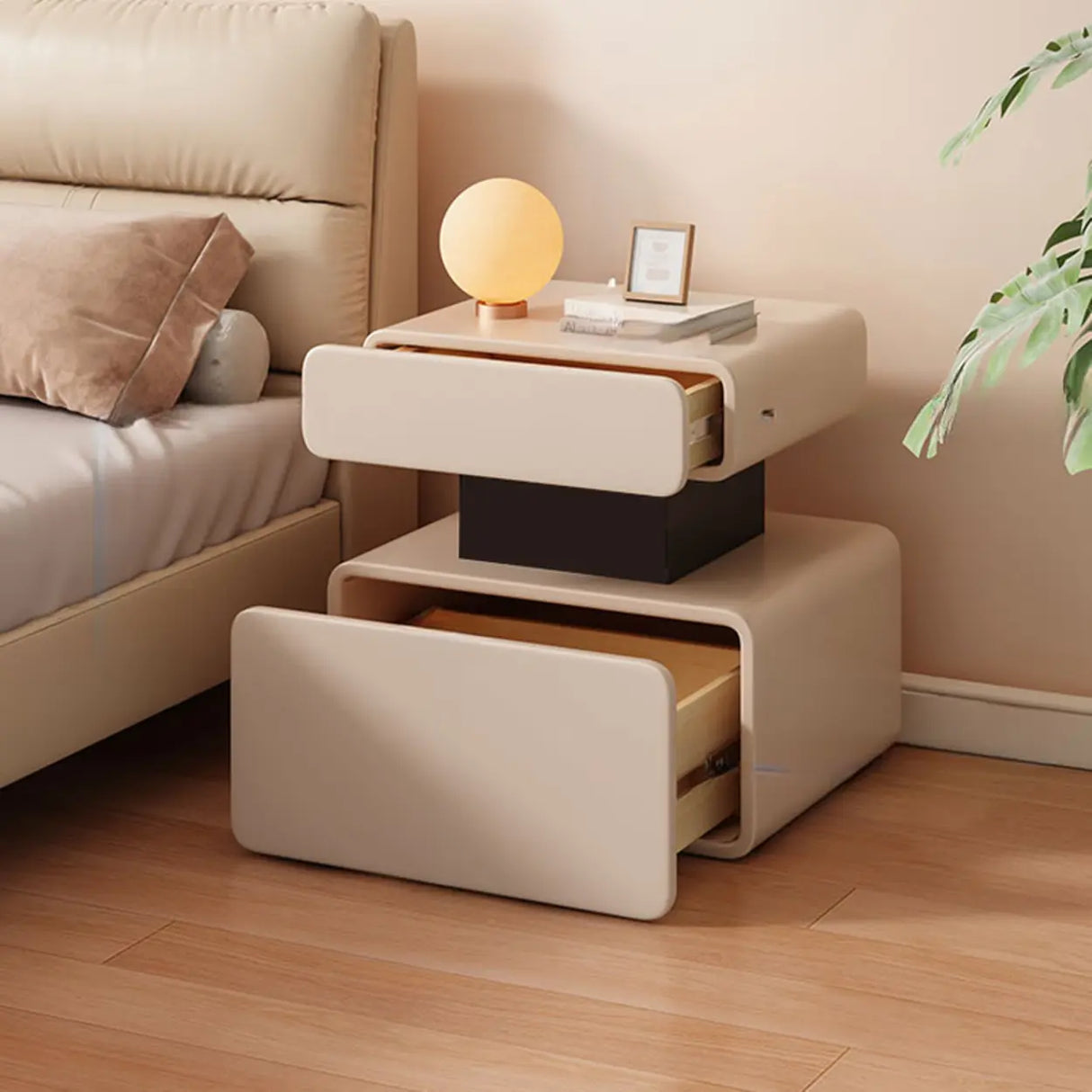 Modern Minimalist White Nightstand with Drawer Storage Image - 4