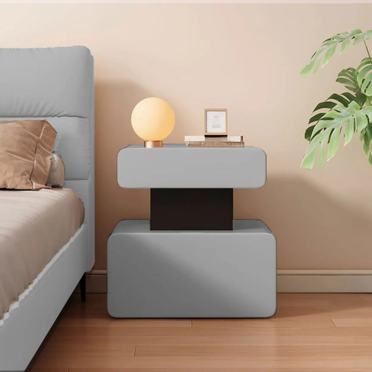 Modern Minimalist White Nightstand with Drawer Storage Image - 5