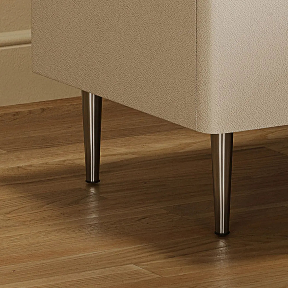 Modern Minimalist White Nightstand with Drawers & Metal Legs Image - 10