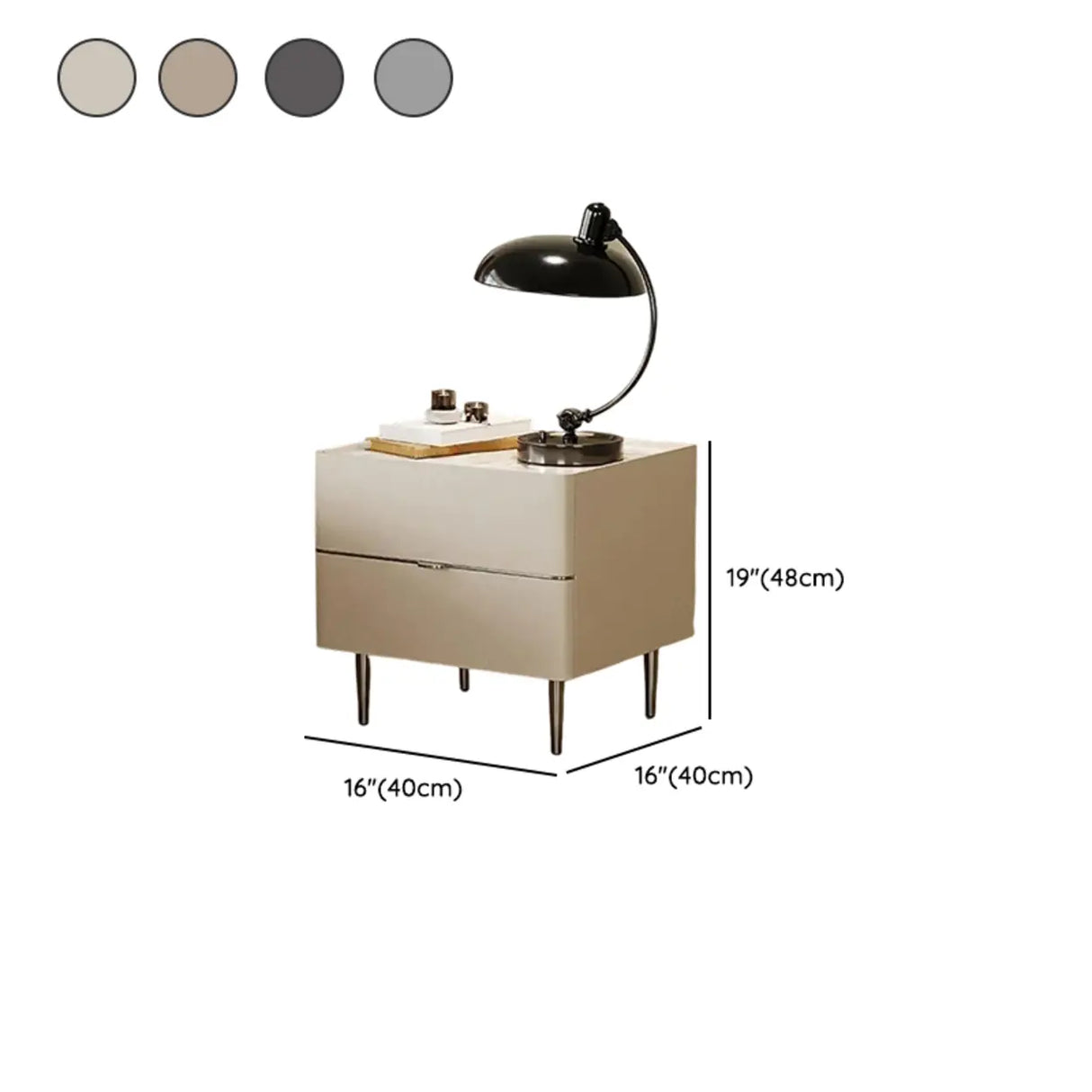 Modern Minimalist White Nightstand with Drawers & Metal Legs Image - 13