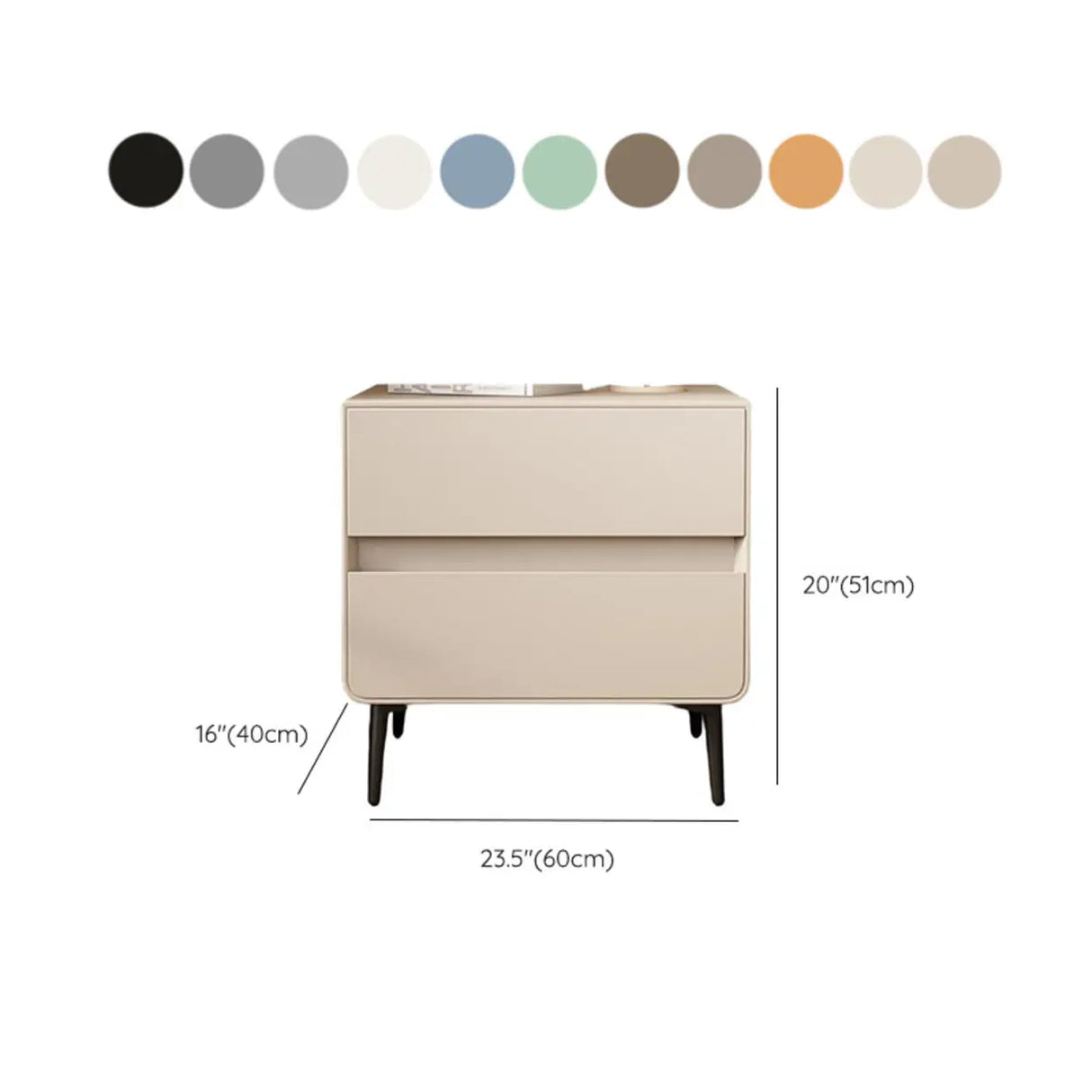 Modern Minimalist White Nightstand with Drawers and Legs Image - 20