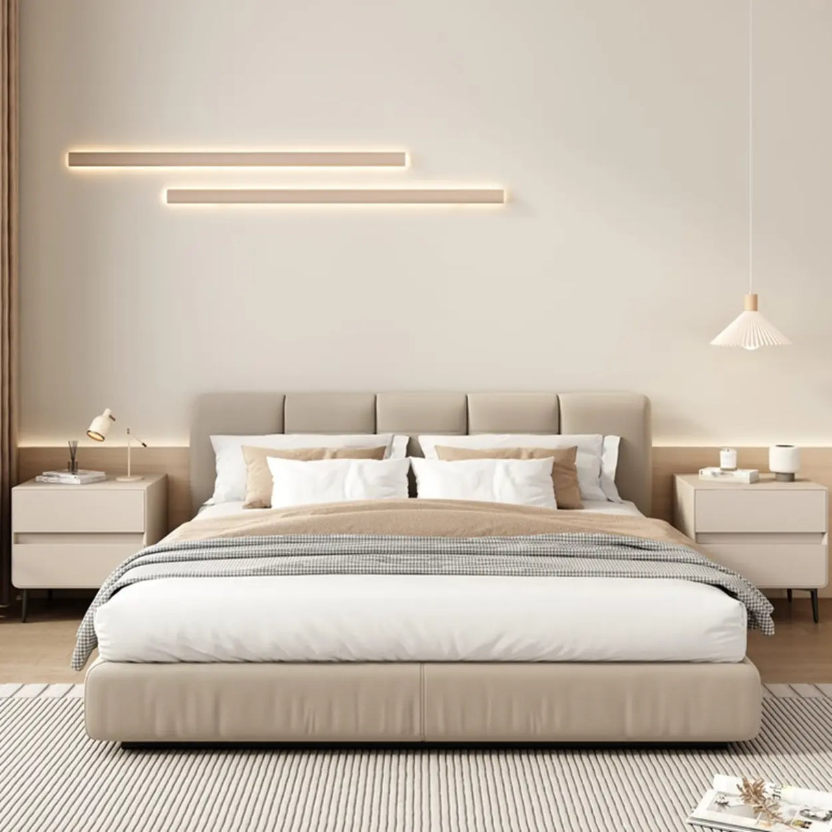 Modern Minimalist White Nightstand with Drawers and Legs Image - 6