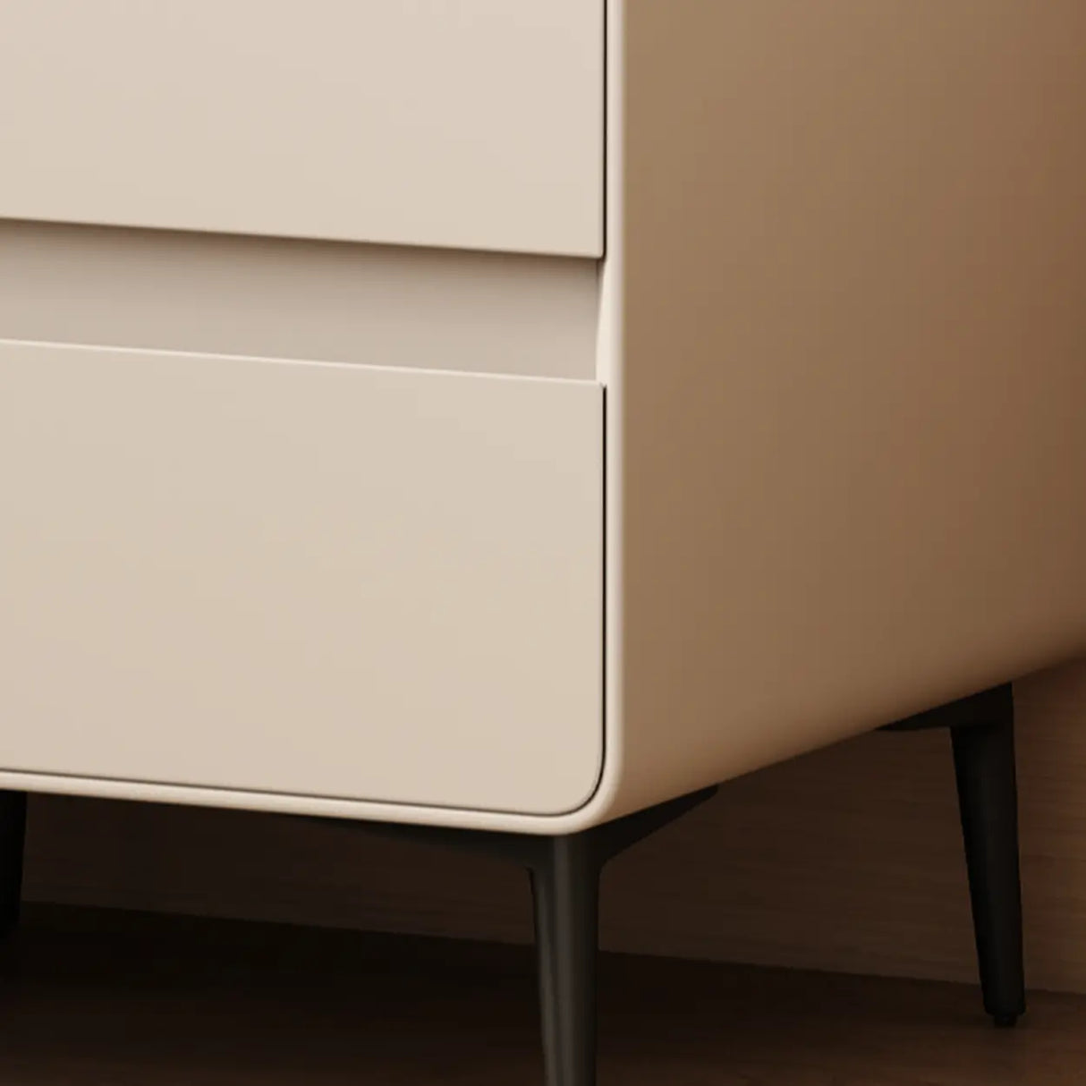 Modern Minimalist White Nightstand with Drawers and Legs Image - 8