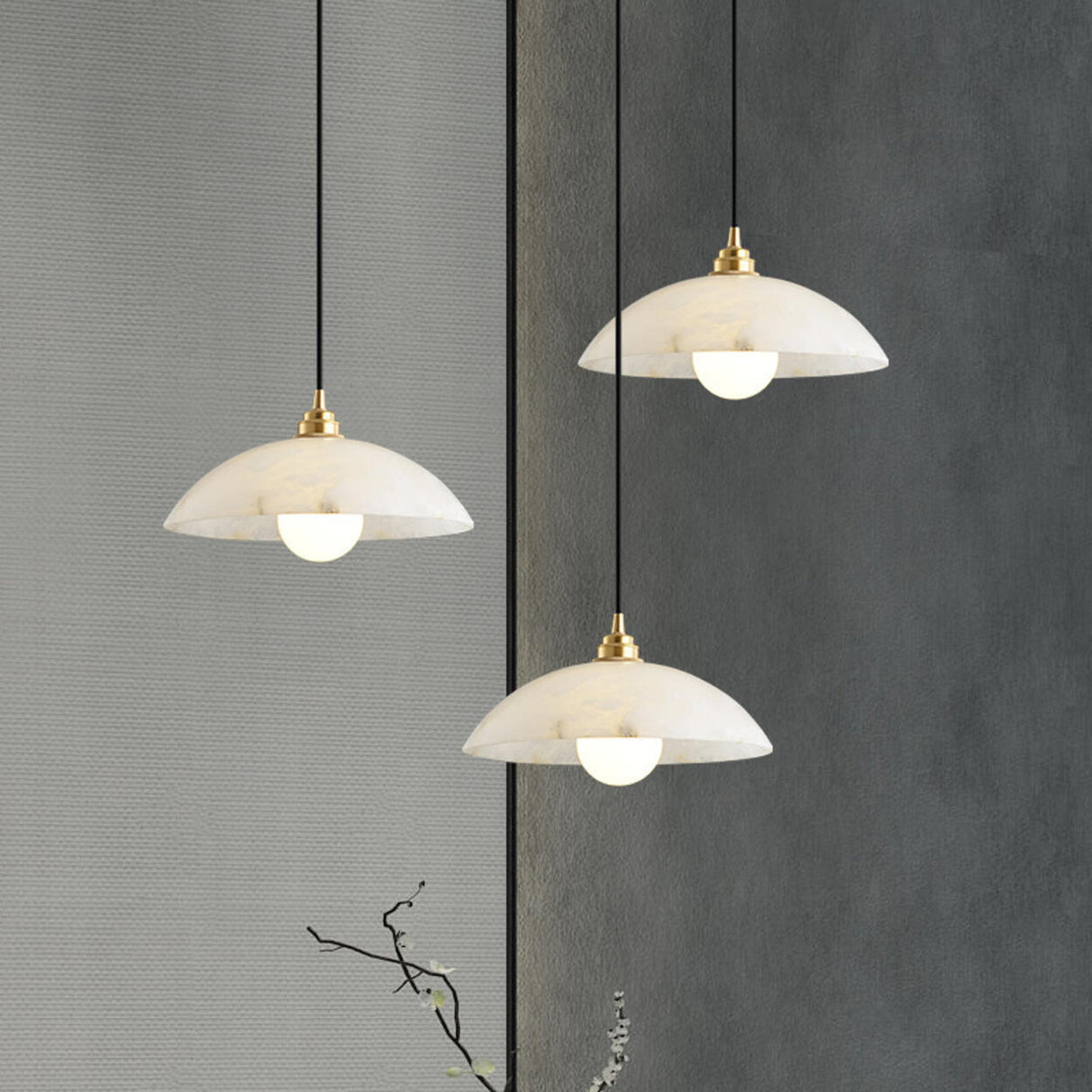 Modern Minimalist White Stone Round Pendant Light Image - 1