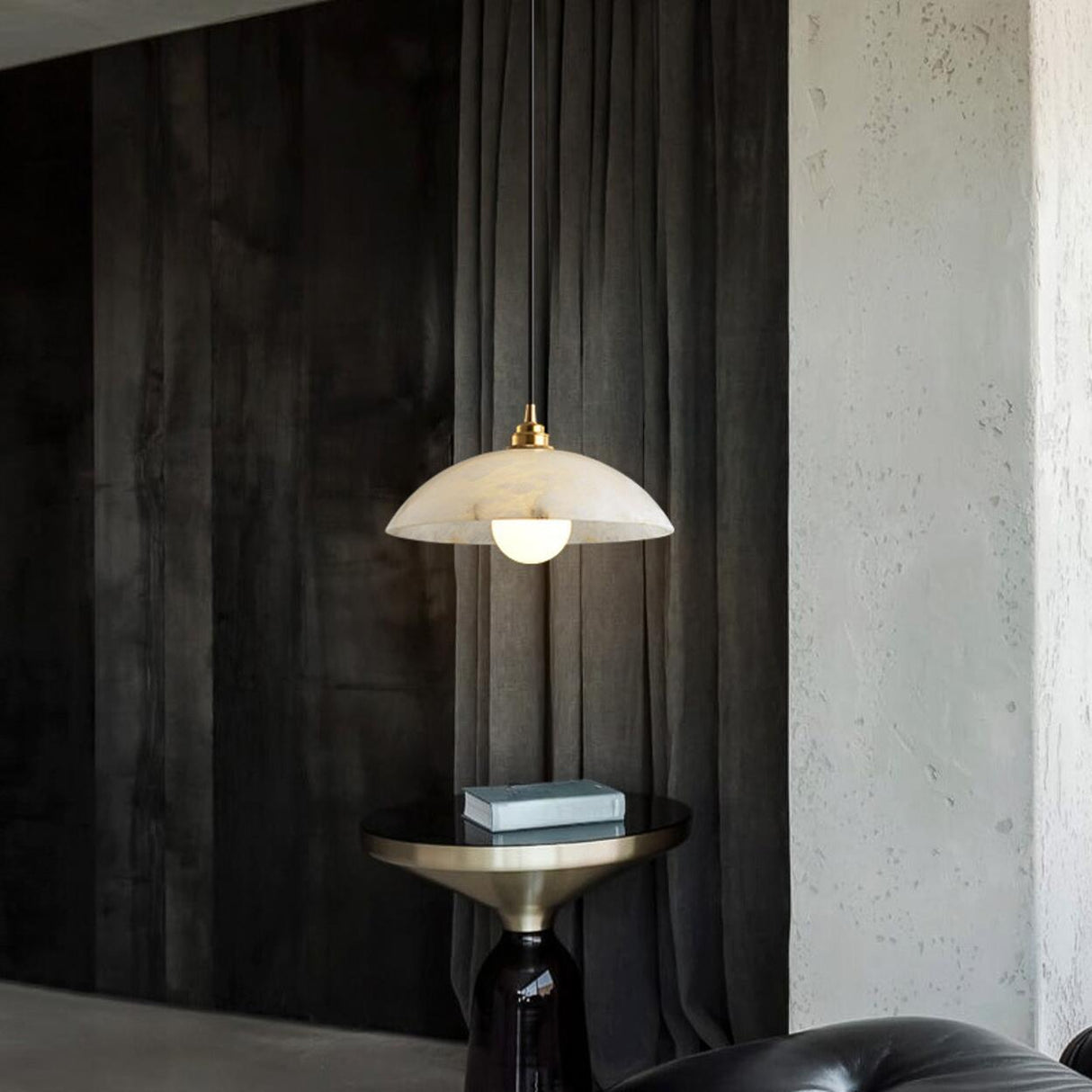 Modern Minimalist White Stone Round Pendant Light Image - 3