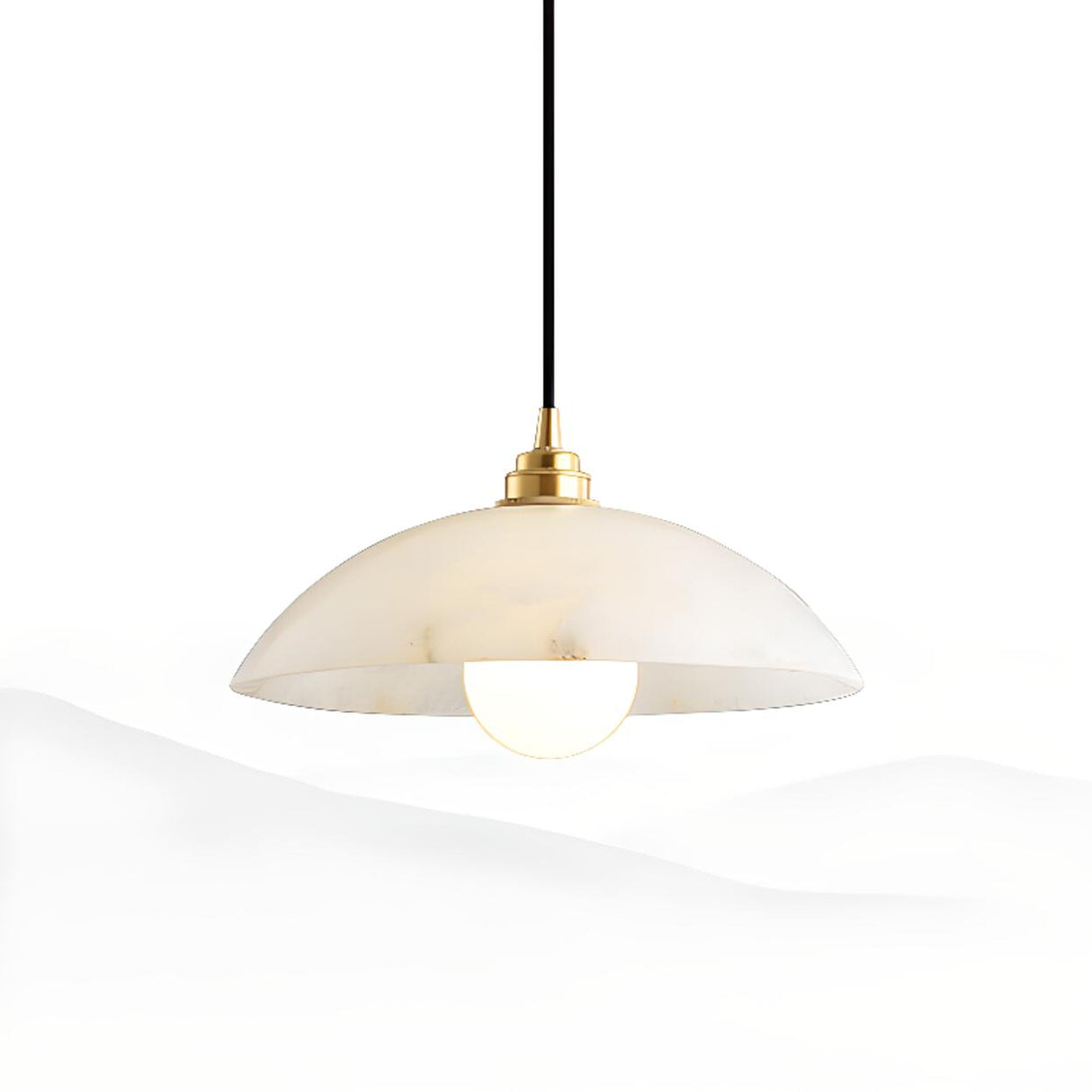 Modern Minimalist White Stone Round Pendant Light Image - 4