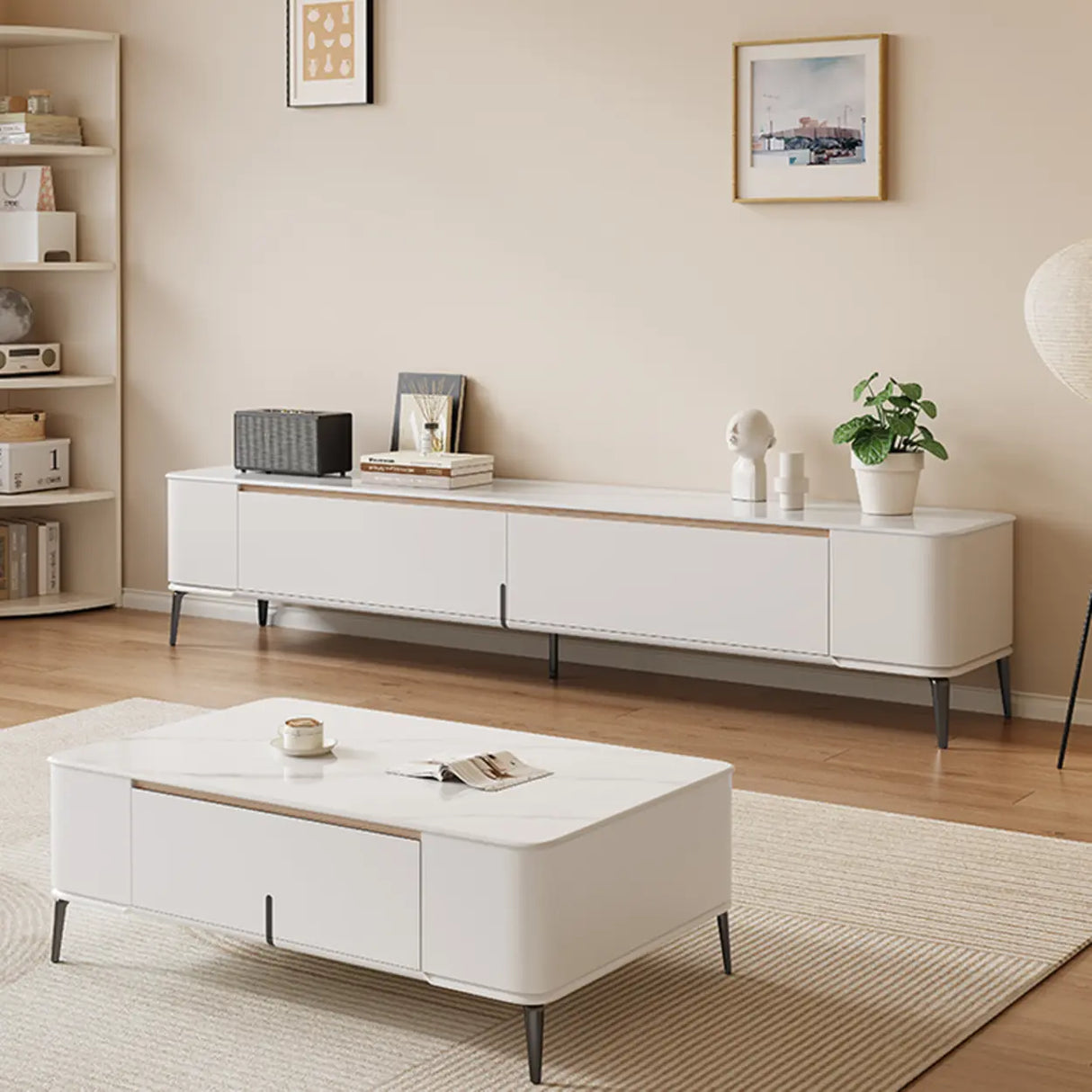 Modern Minimalist White TV Stand with Storage Image - 4