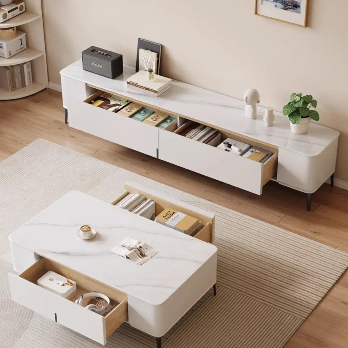 Modern Minimalist White TV Stand with Storage Image - 6