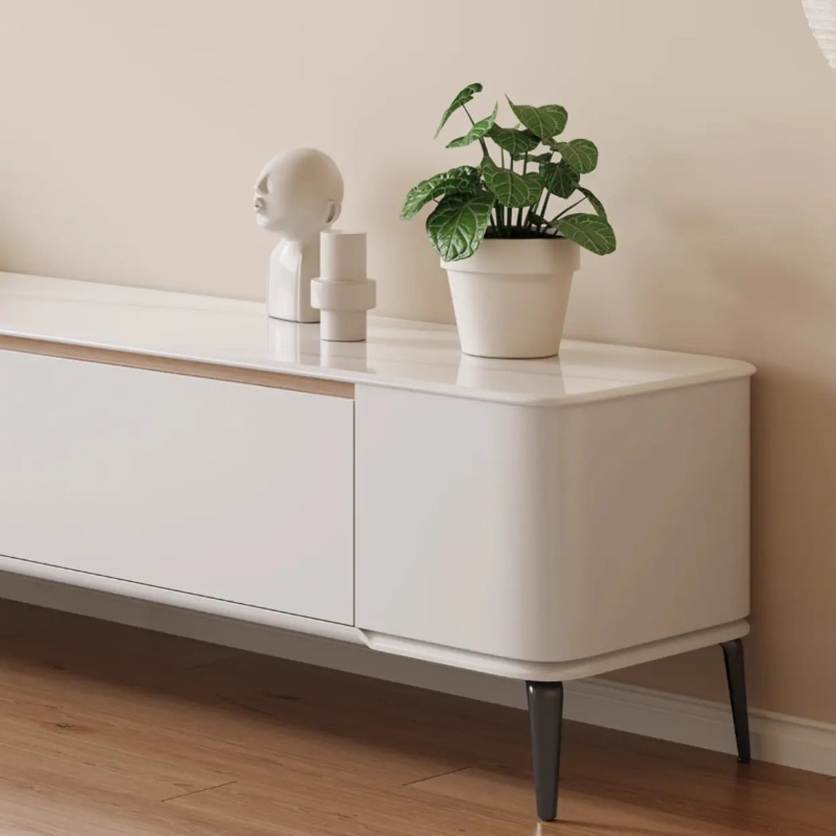 Modern Minimalist White TV Stand with Storage Image - 7