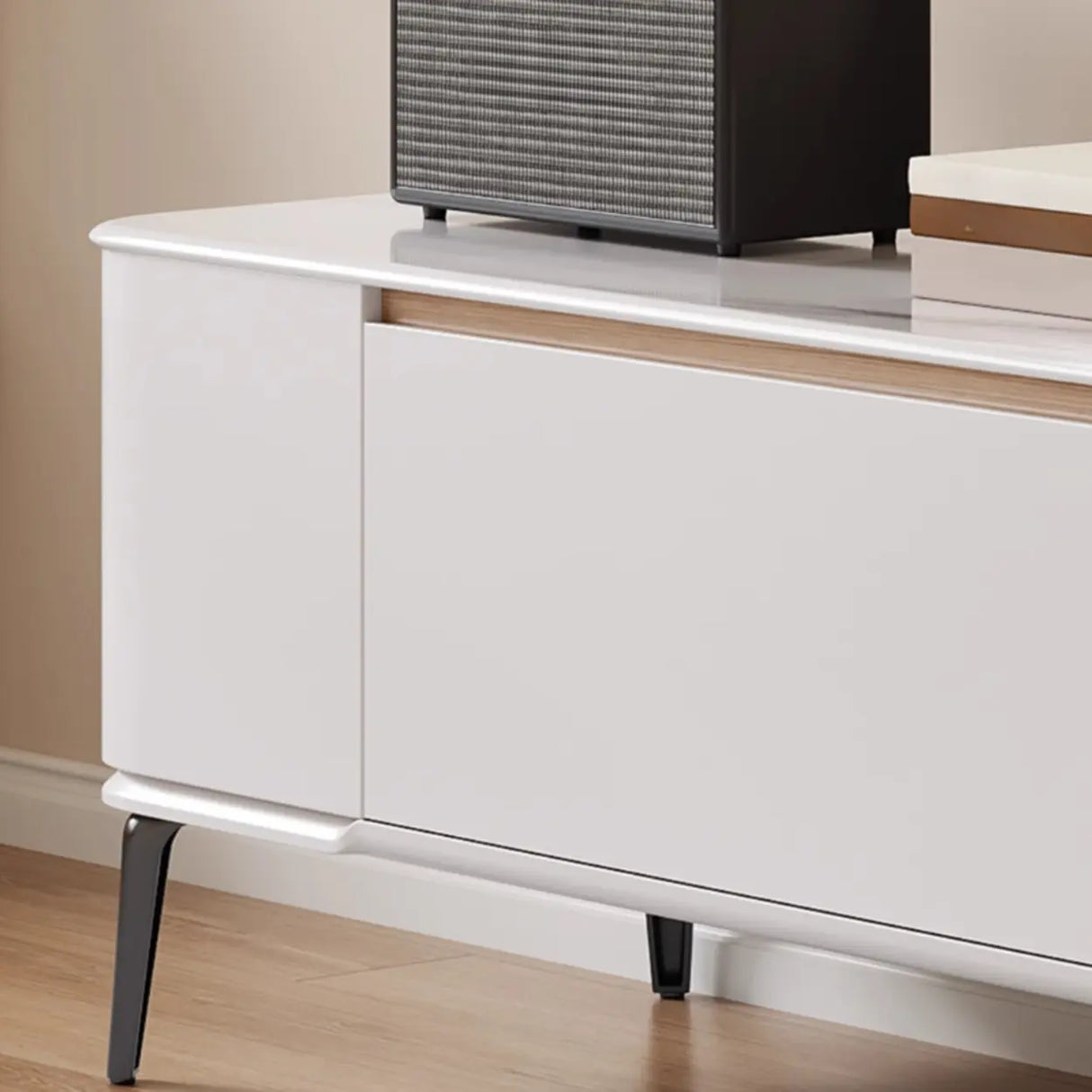 Modern Minimalist White TV Stand with Storage Image - 8