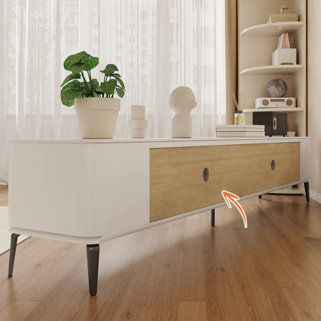 Modern Minimalist White TV Stand with Storage Image - 9